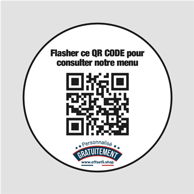 ADHESIF QR-CODE PERSONNALISE POUR MENU DE RESTAURANT ROND HELVETICA