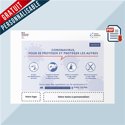 Affichette COVID-19 PDF Personnalisable Gratuite "Gestes Barrières"