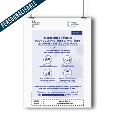 Affiche COVID-19 Personnalisable "Restez chez vous" - Format 600x800