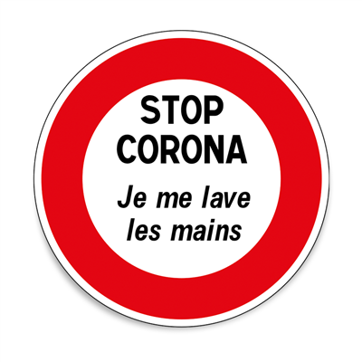 Adhésif STOP CORONA - Je me lave les mains - 10 cm x 10 cm