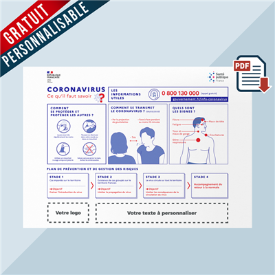 Affichette COVID-19 PDF Personnalisable Gratuite "Coronavirus ce qu'il faut savoir"